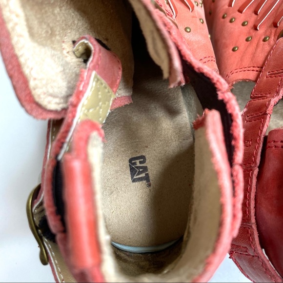 Caterpillar Cheyenne Leather Ankle Strap Western Booties CAT Boots Paprika Red 9 - Picture 10 of 15